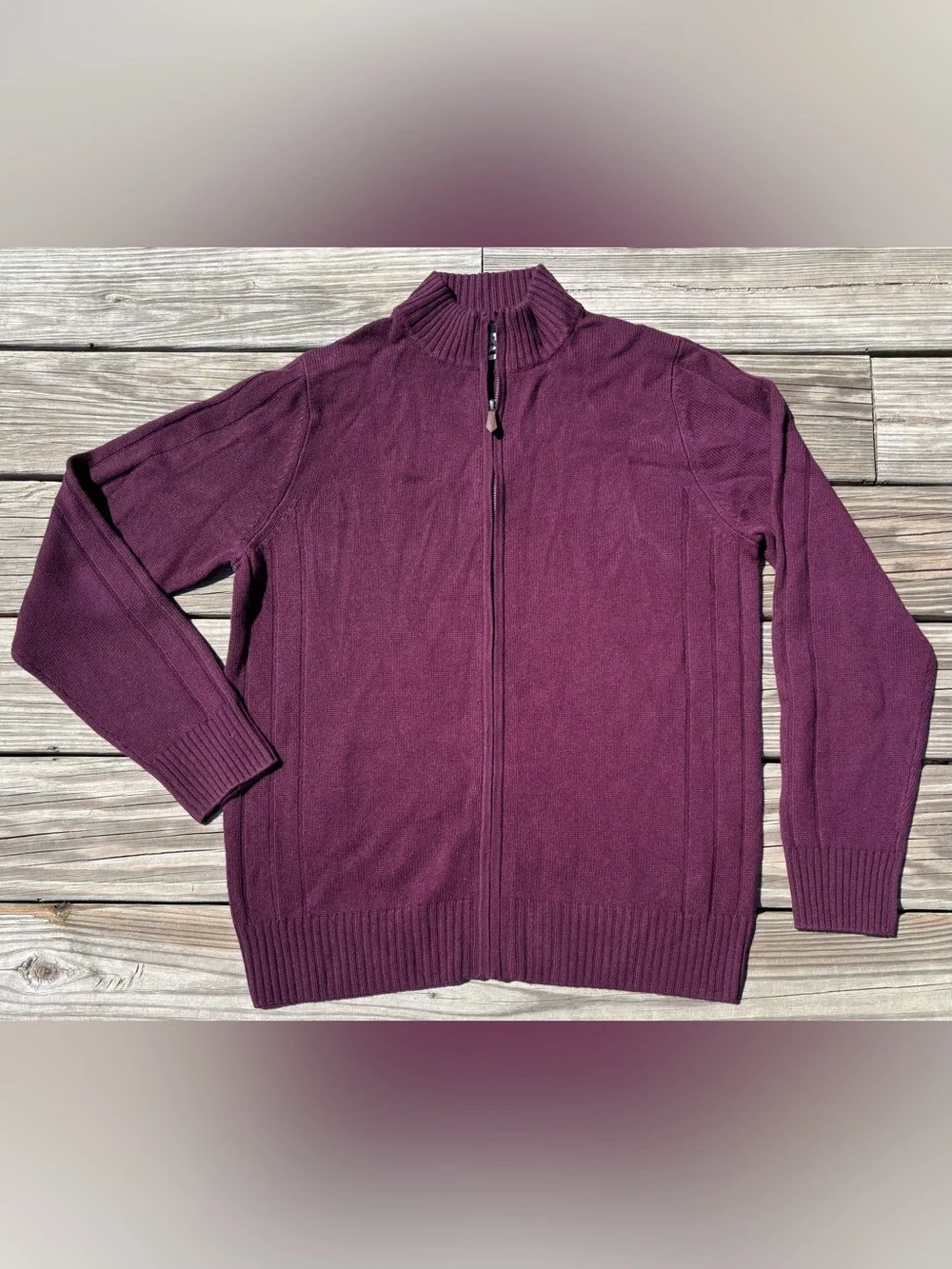 Pure Collection Cardigan Sweater Mens Medium Maroon Wool Cashmere Full Zip NWT